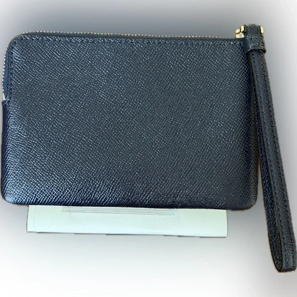 Coach Midnight Blue Corner Zip Crossgrain Leather Wristlet NWOT - Picture 10 of 12